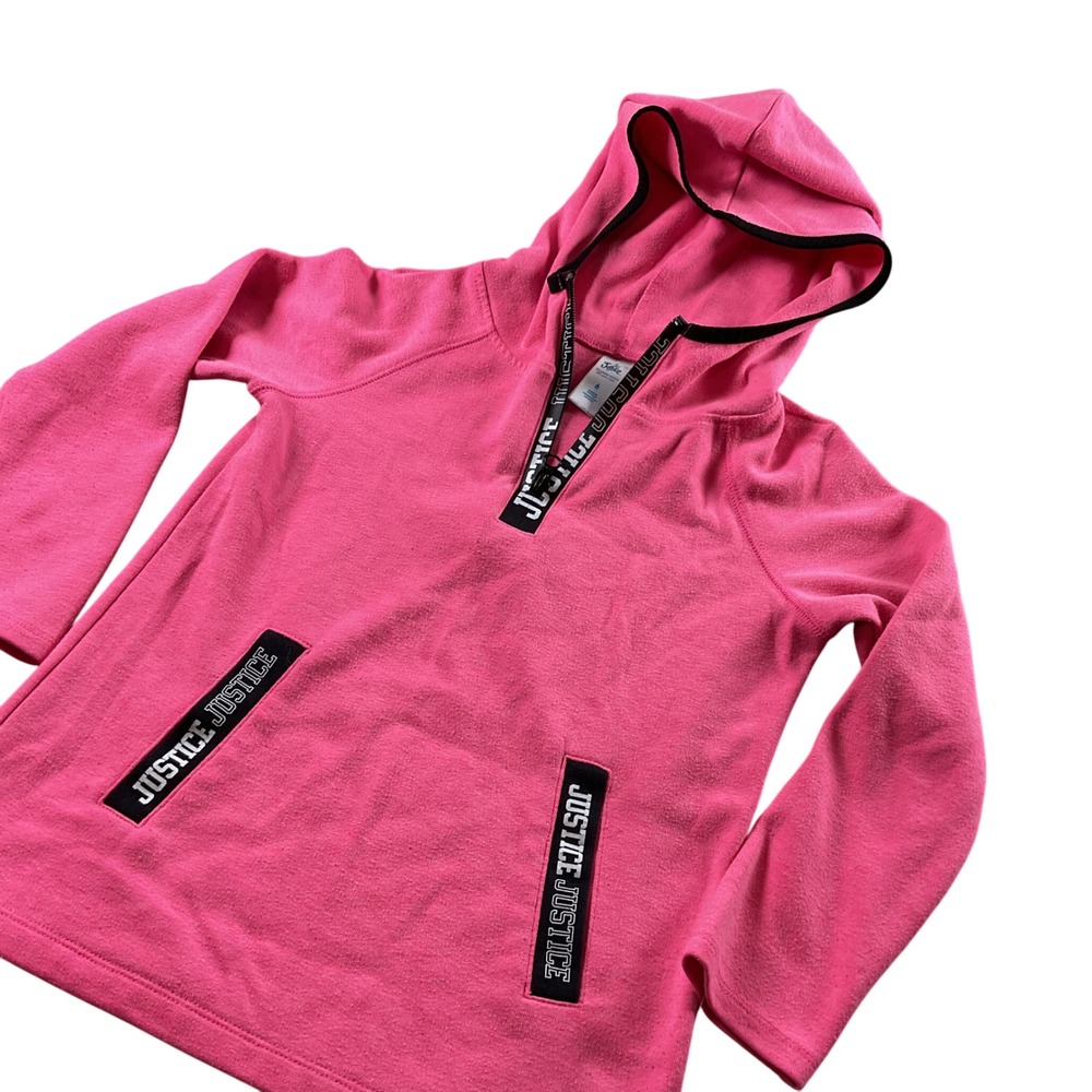 Justice Girl's Pink Fleece Quarter Zip Hoodie Sweatshirt‎ Size 6